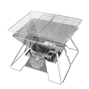 Grillz Camping Fire Pit BBQ 2-in-1 Grill Smoker Outdoor Portable Stainless Steel - Camping Australia