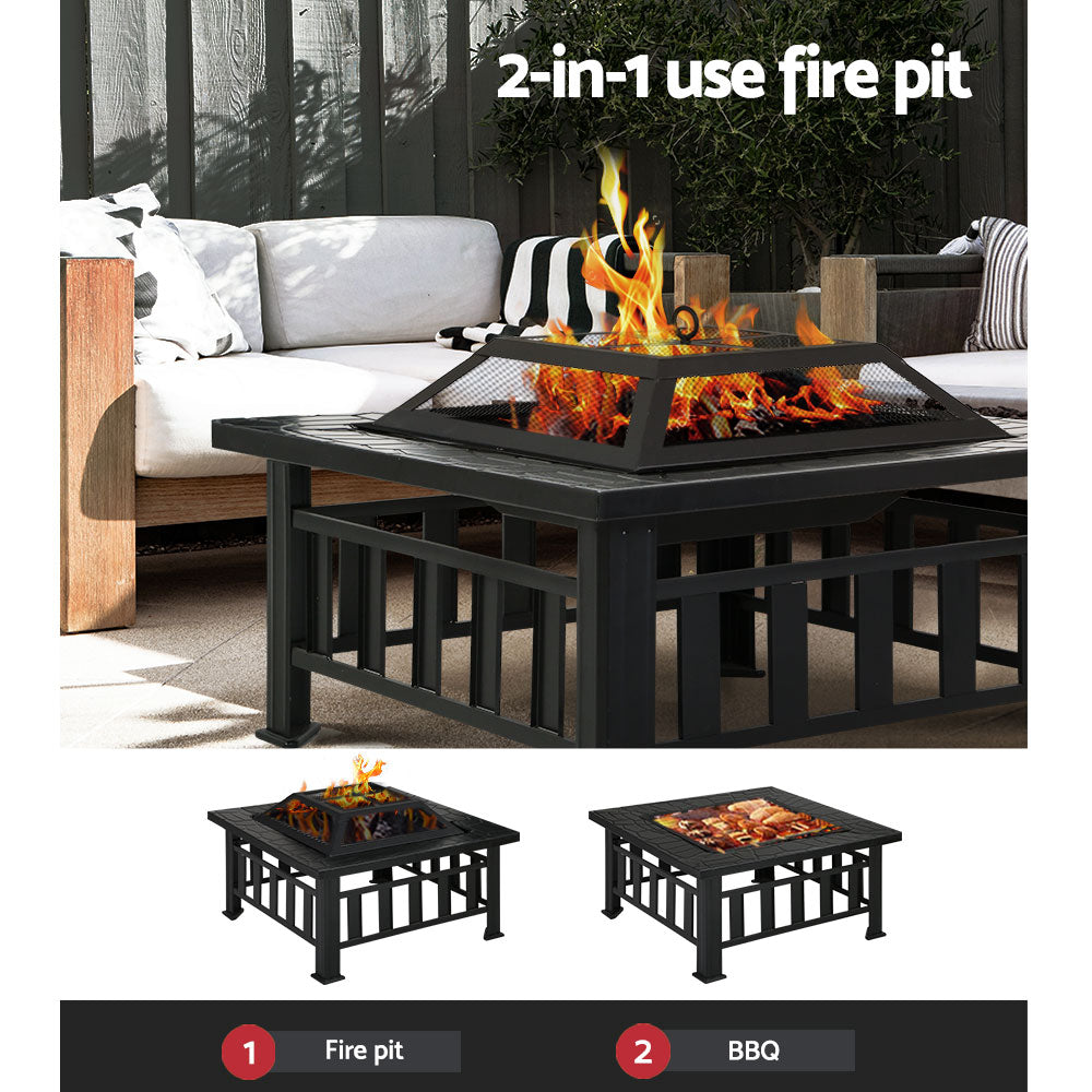 Grillz 2-in-1 Fire Pit Table and BBQ Grill - Stone Look