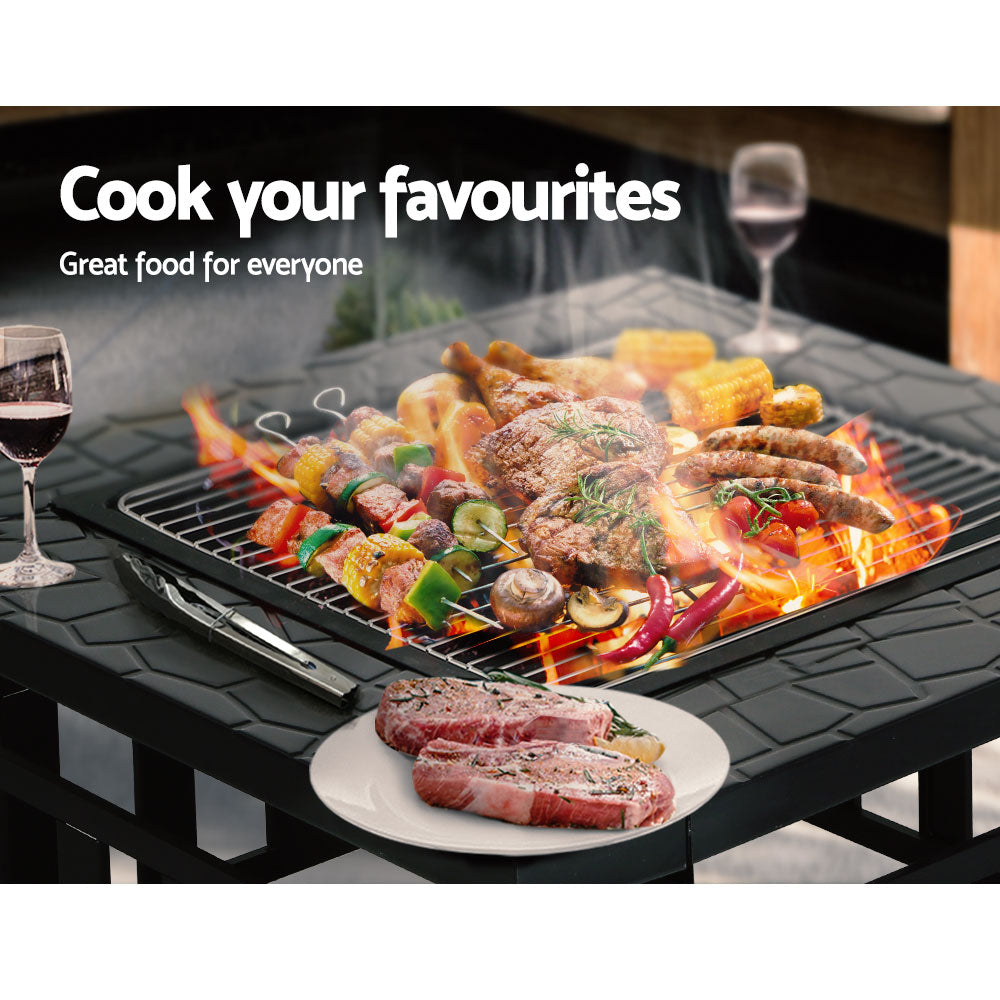 Grillz 2-in-1 Fire Pit Table and BBQ Grill - Stone Look