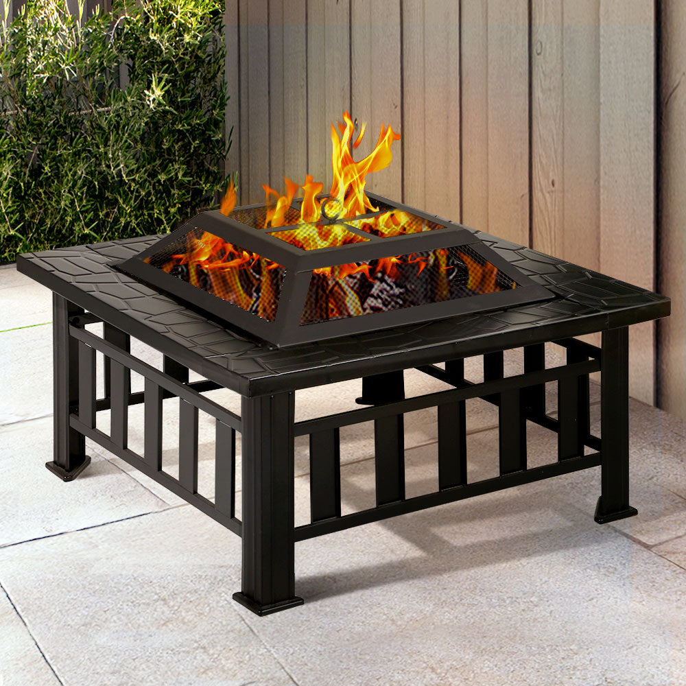 Grillz 2-in-1 Fire Pit Table and BBQ Grill - Stone Look