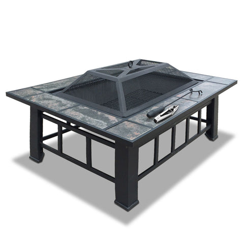 3-in-1 Fire Pit Table with BBQ Grill and Ice Bucket