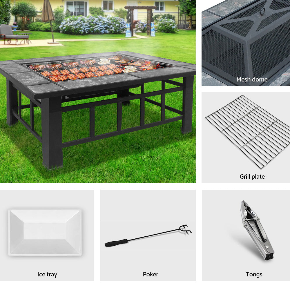 Grillz 3-in-1 Fire Pit Table with BBQ Grill and Ice Bucket