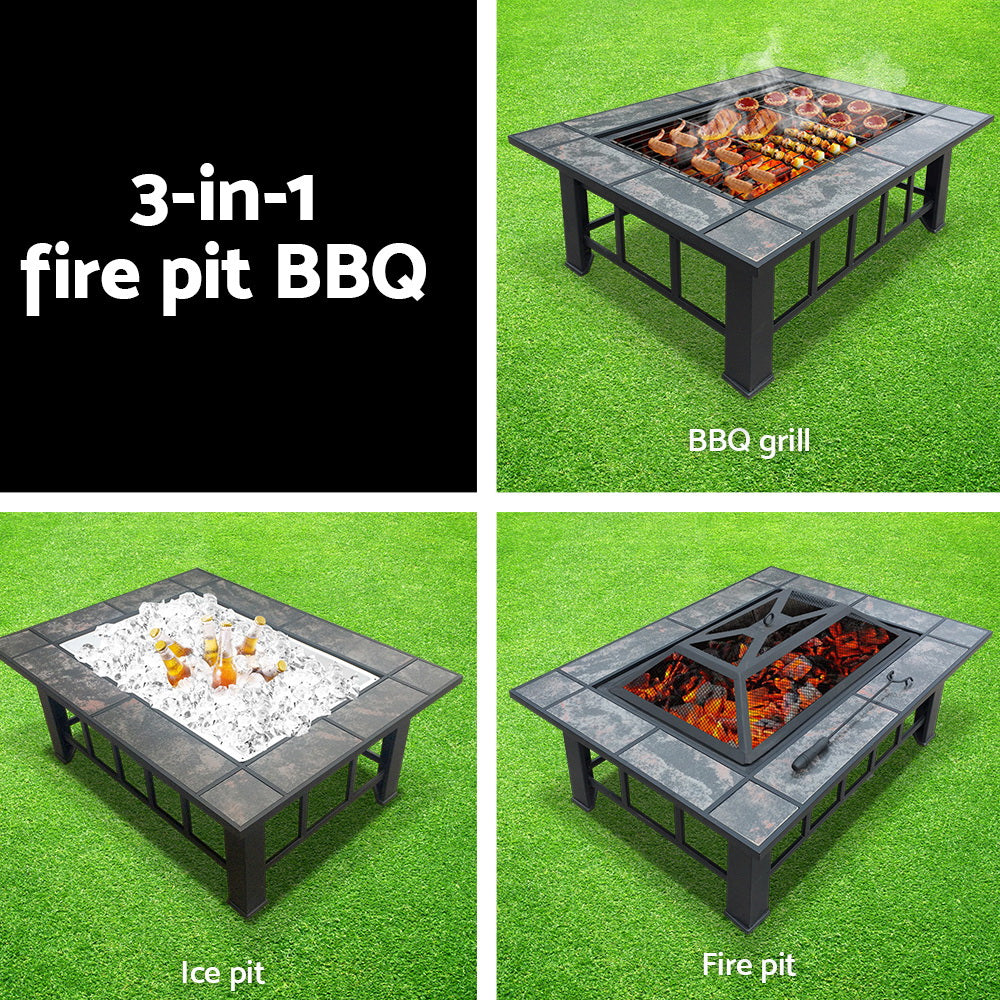 Grillz 3-in-1 Fire Pit Table with BBQ Grill and Ice Bucket