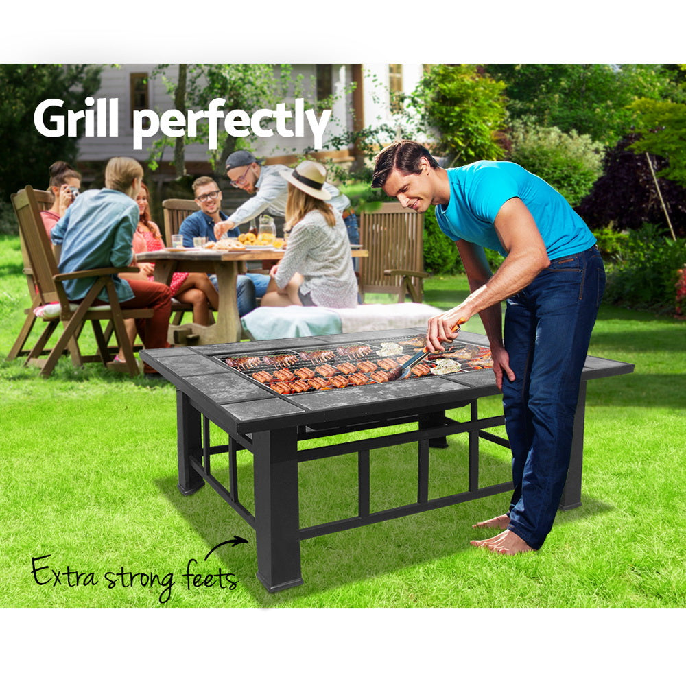 Grillz 3-in-1 Fire Pit Table with BBQ Grill and Ice Bucket