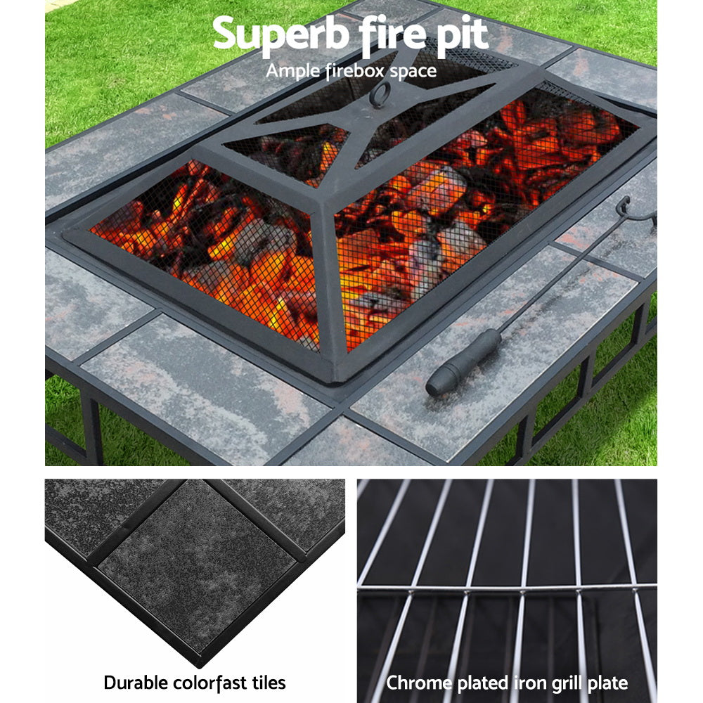 Grillz 3-in-1 Fire Pit Table with BBQ Grill and Ice Bucket