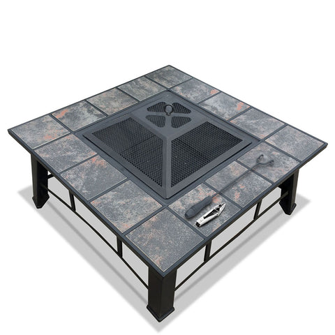 4-in-1 Fire Pit Table with BBQ Grill and Ice Bucket