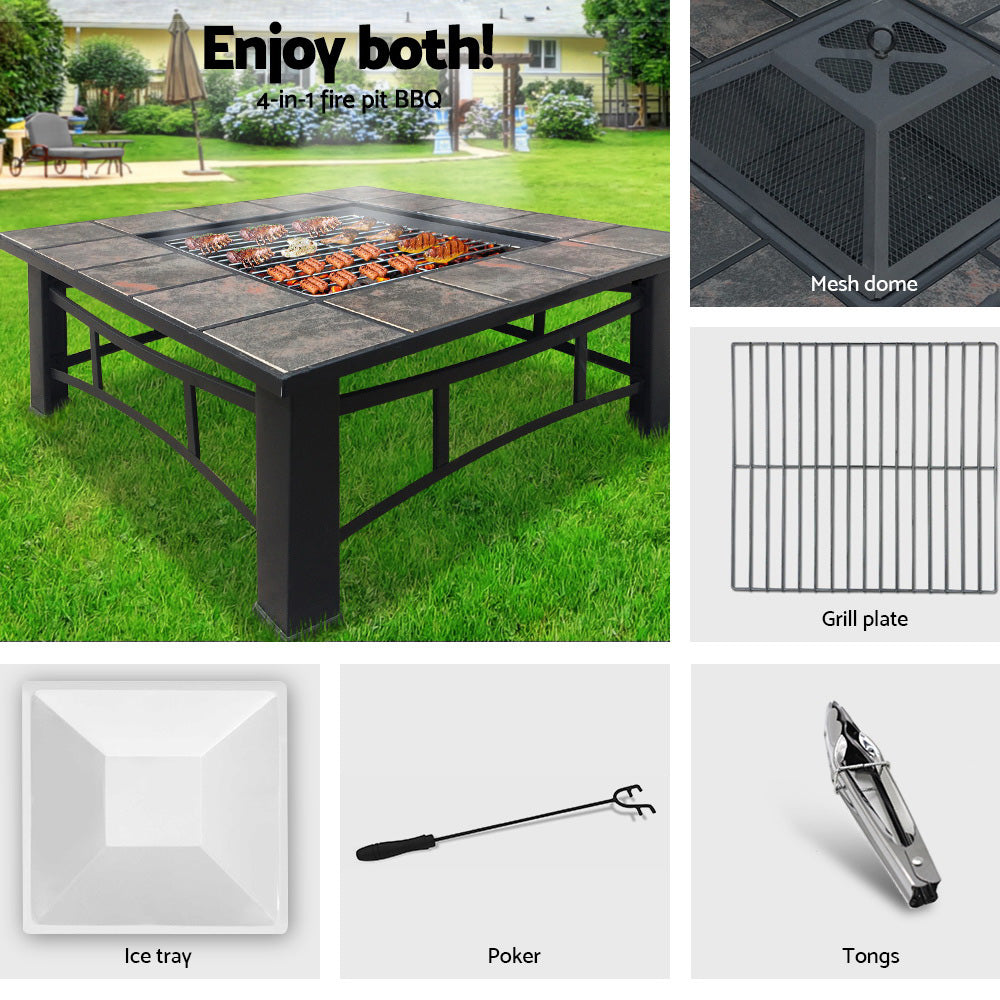 Grillz 4-in-1 Fire Pit Table with BBQ Grill and Ice Bucket