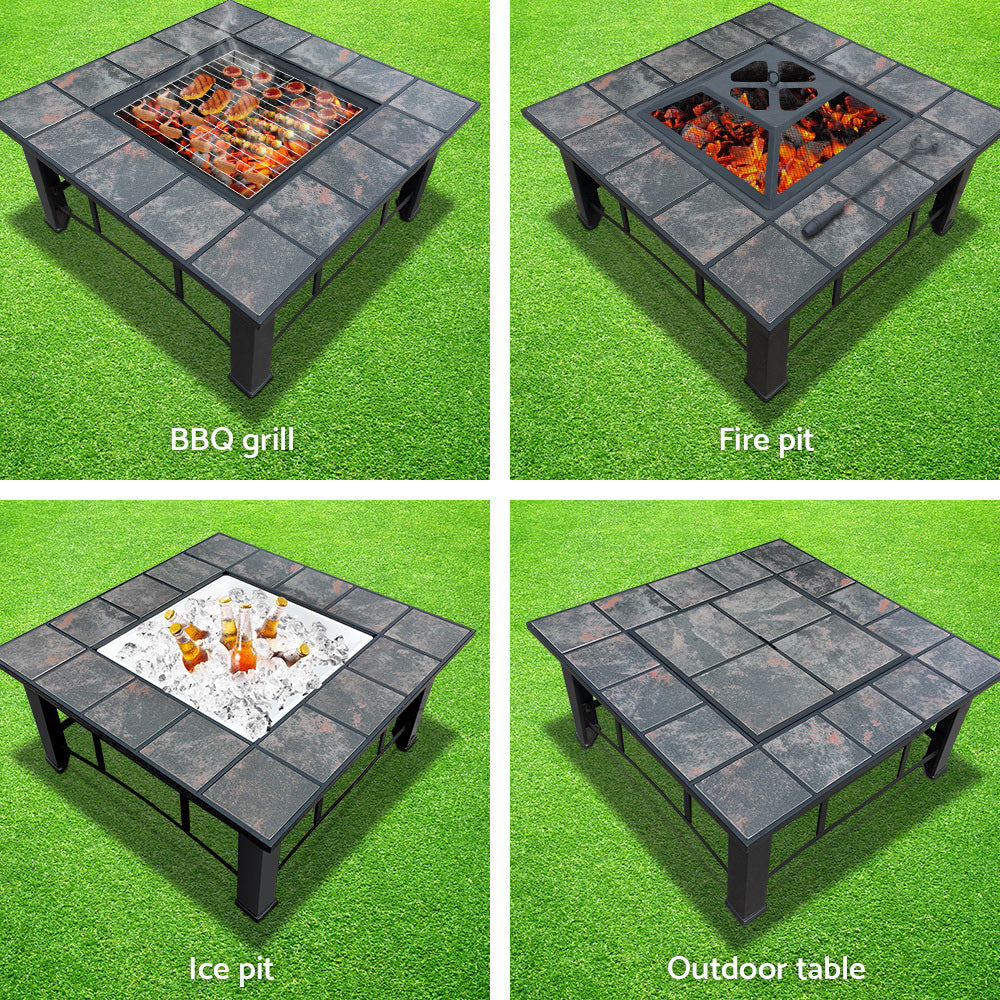 Grillz 4-in-1 Fire Pit Table with BBQ Grill and Ice Bucket