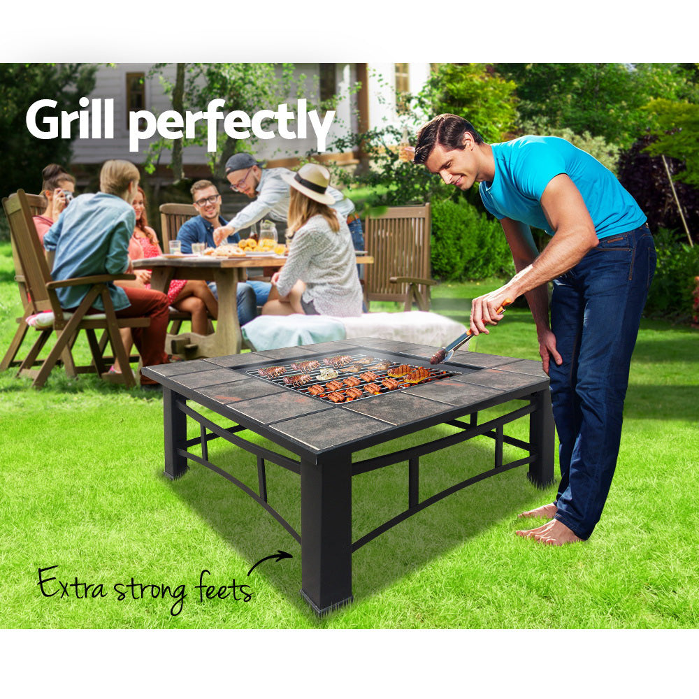 Grillz 4-in-1 Fire Pit Table with BBQ Grill and Ice Bucket