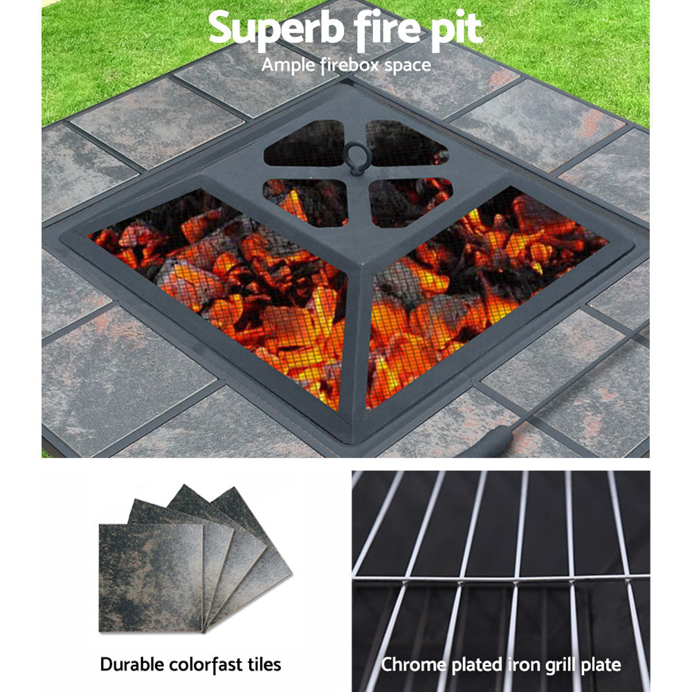 Grillz 4-in-1 Fire Pit Table with BBQ Grill and Ice Bucket