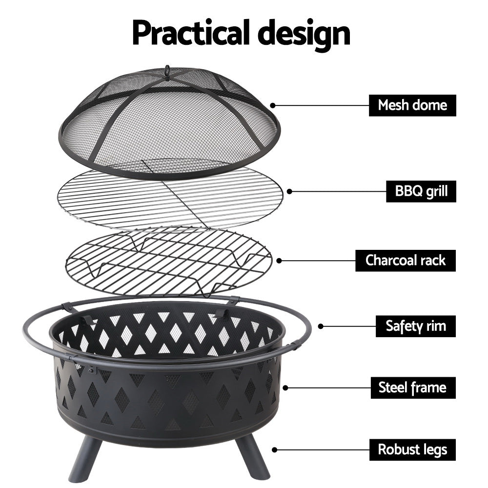 Grillz 82cm Fire Pit BBQ Grill