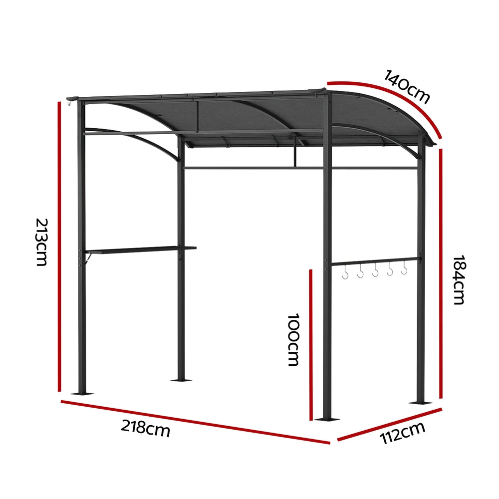 Instahut BBQ Gazebo with Side Shelves and Hooks - Grey