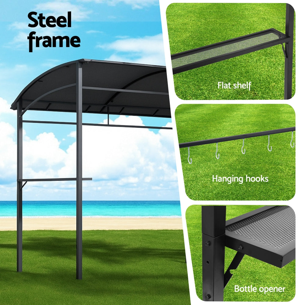 Instahut BBQ Gazebo with Side Shelves and Hooks - Grey