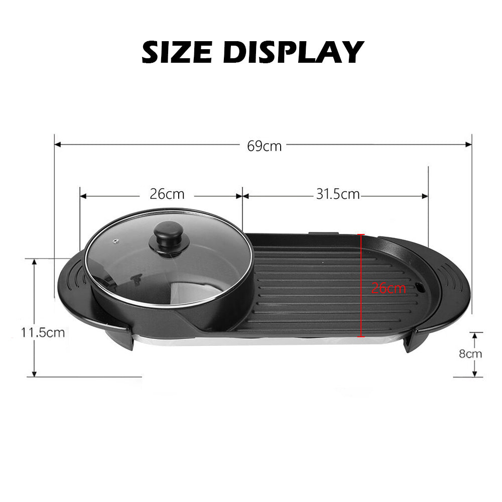 2-IN-1 Electric Hot Pot BBQ Oven Smokeless Non Stick Barbecue Hotpot Grill Pan – view 2