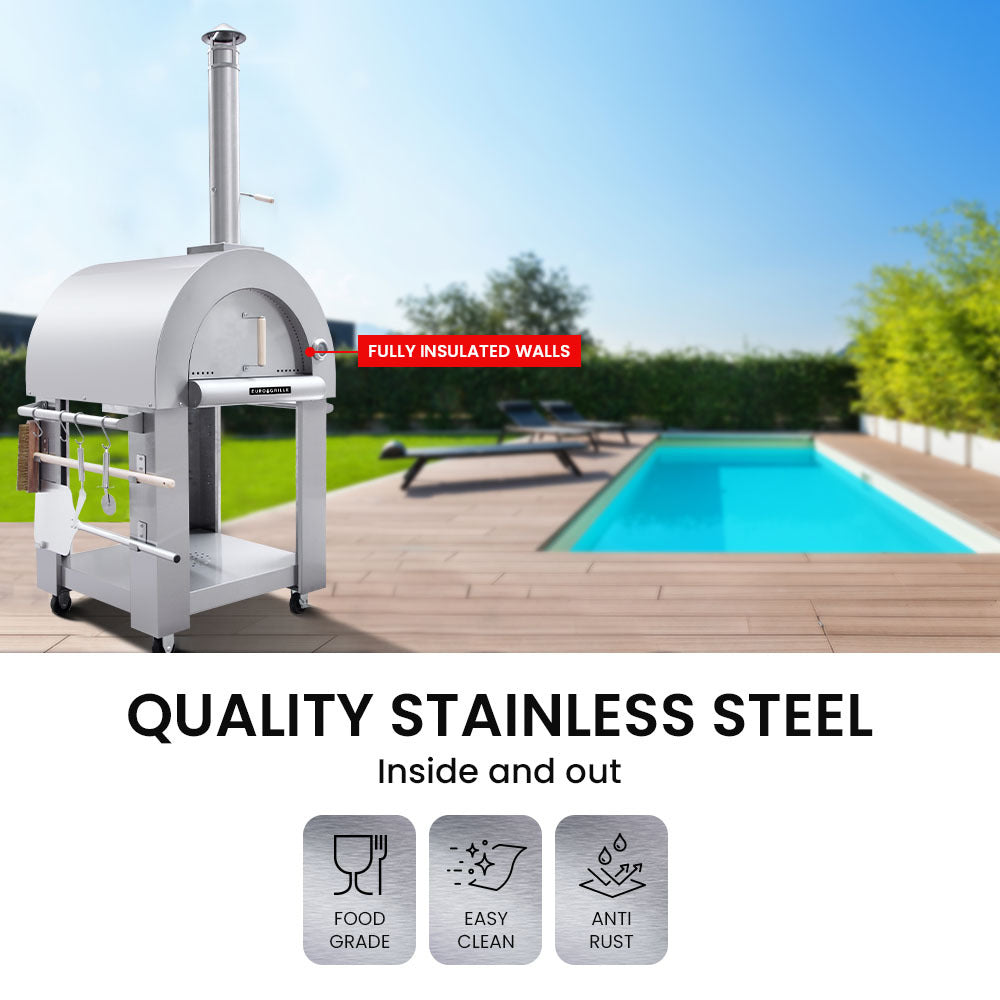EuroGrille Outdoor Pizza Oven Stainless Steel Portable Pizza Maker Cooker Wood Charcoal Fired – view 2