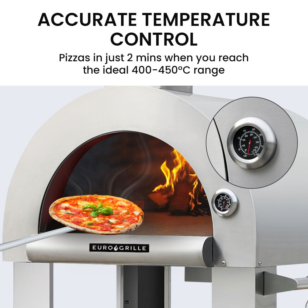 EuroGrille Outdoor Pizza Oven Stainless Steel Portable Pizza Maker Cooker Wood Charcoal Fired – view 3