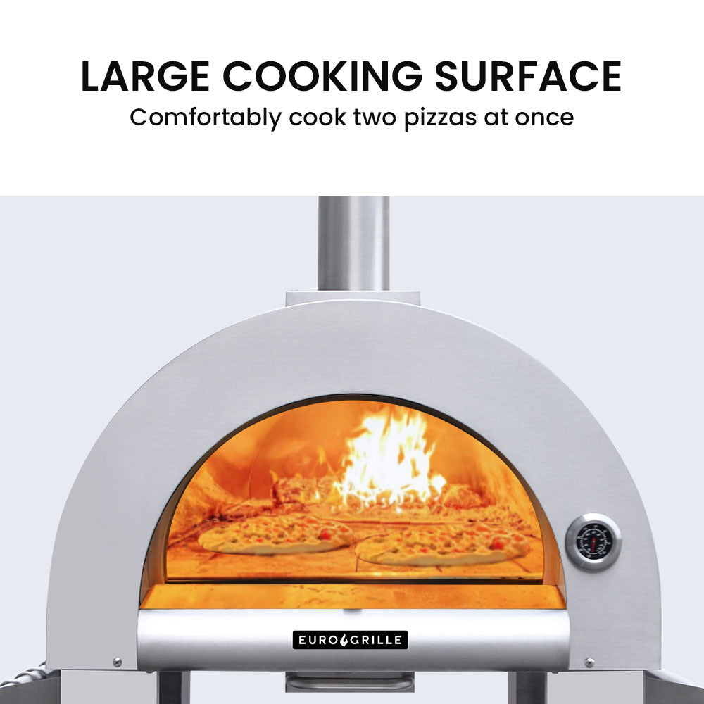 EuroGrille Outdoor Pizza Oven Stainless Steel Portable Pizza Maker Cooker Wood Charcoal Fired – view 7