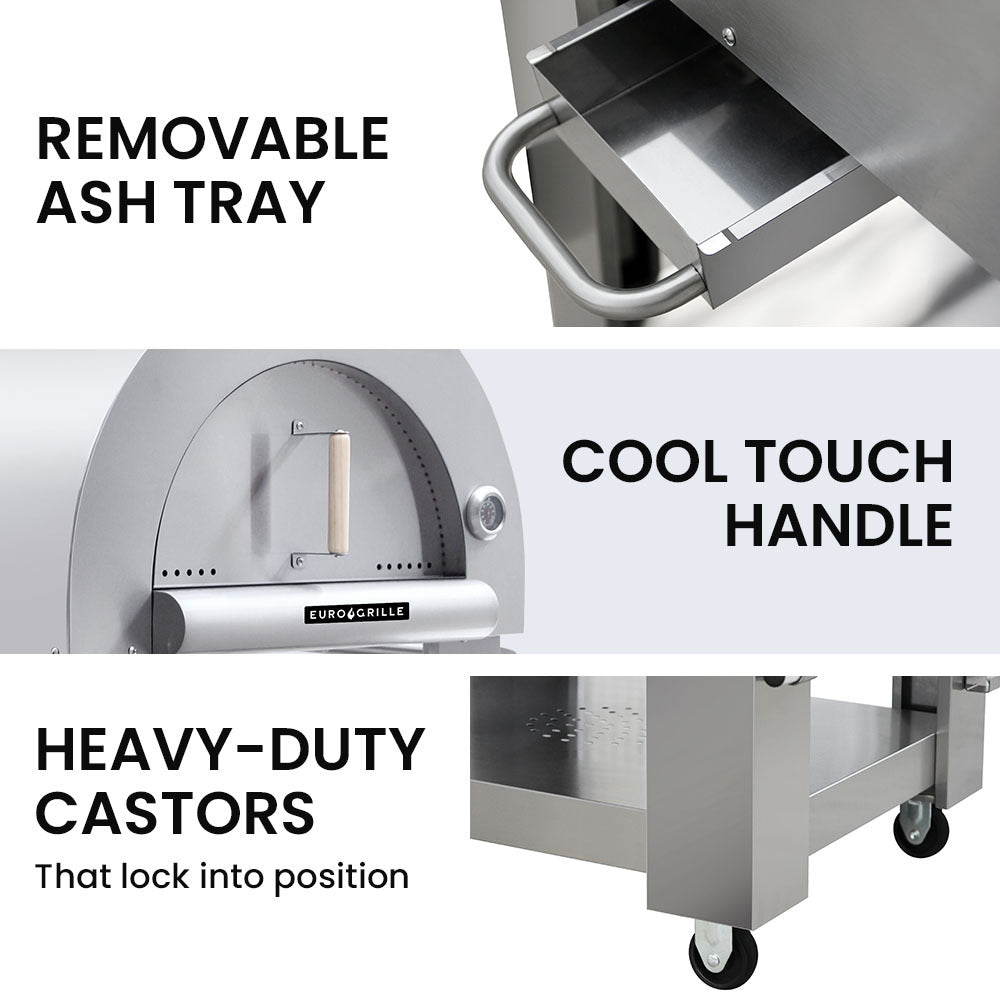 EuroGrille Outdoor Pizza Oven Stainless Steel Portable Pizza Maker Cooker Wood Charcoal Fired – view 10