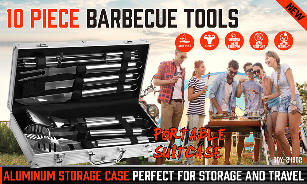 10Pcs BBQ Tool Set Stainless Steel Outdoor Barbecue Aluminium Grill Cook kitchen – view 3