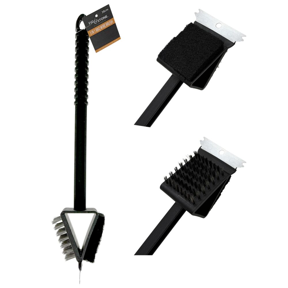 3-in-1 Double-Sided BBQ Grill Cleaning Brush – 38cm Heavy-Duty Wire Bristles & Scraper – view 2