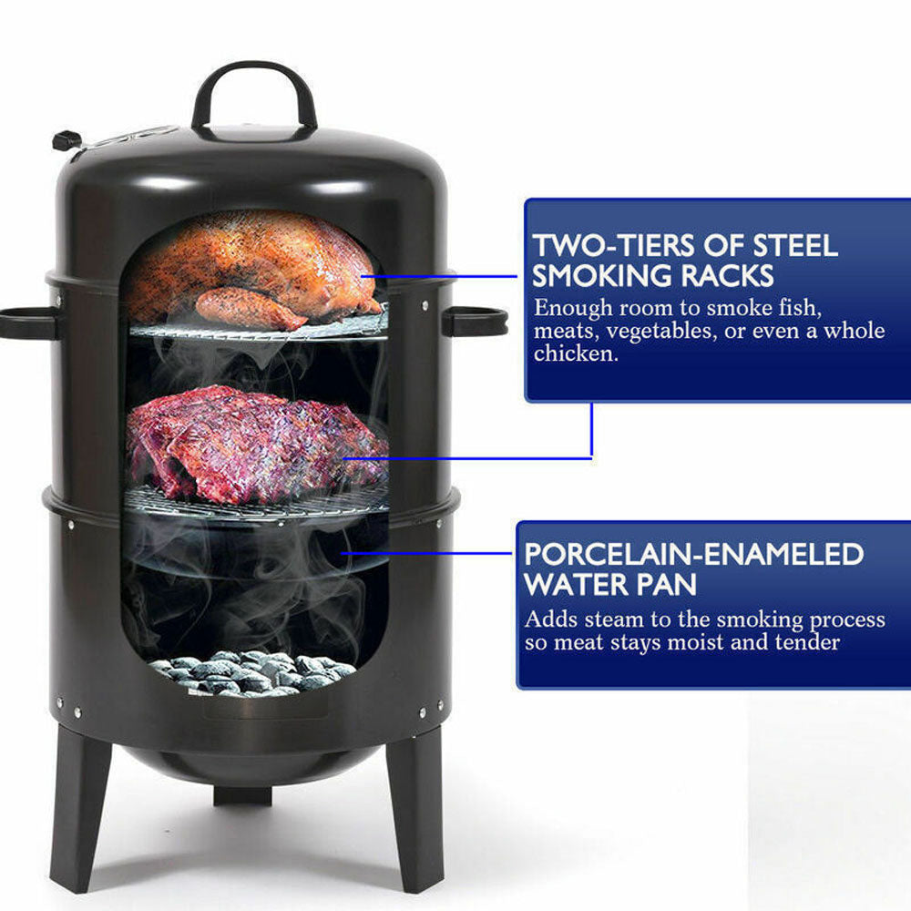 Faststack Smoker NEW 3in1 Portable Charcoal Vertical Smoker BBQ Roaster Grill Steel Water Steamer | BBQs.com.au