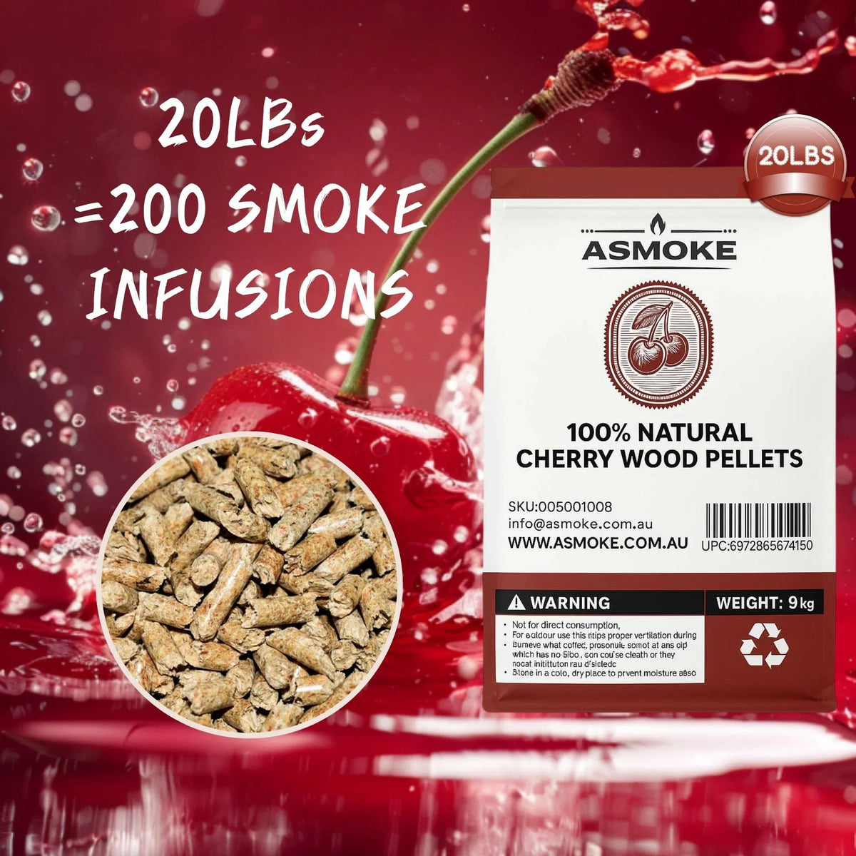 Asmoke 100% Cherry Wood Pellets 9kg