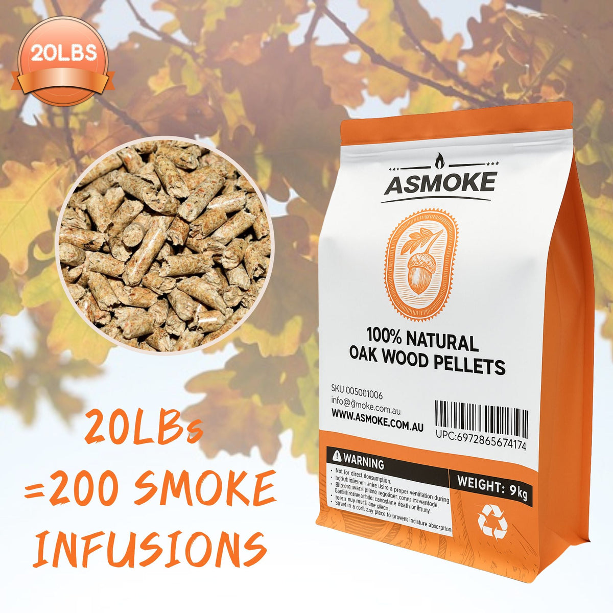 Asmoke 100% Oak Wood Pellets 9kg