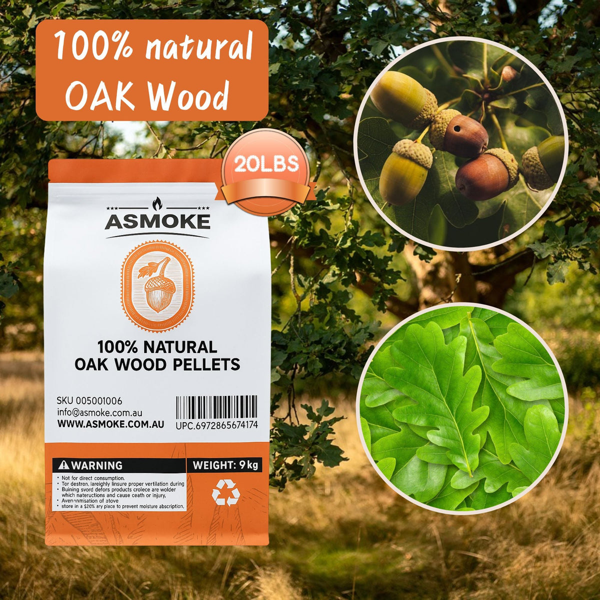 Asmoke 100% Oak Wood Pellets 9kg