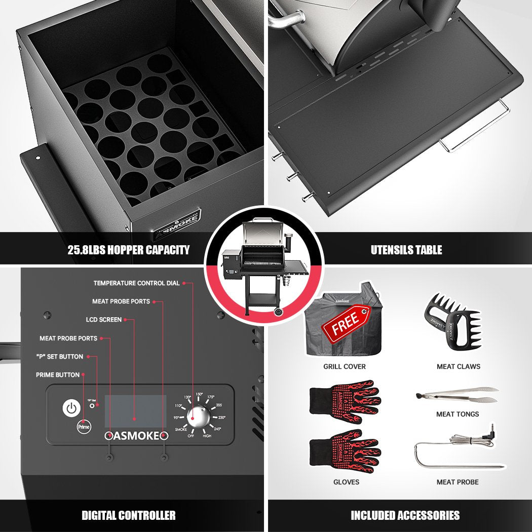 Ultimate 8-in-1 Pellet Grill showcasing perfect grilling results with consistent heat distribution and a patented stainless