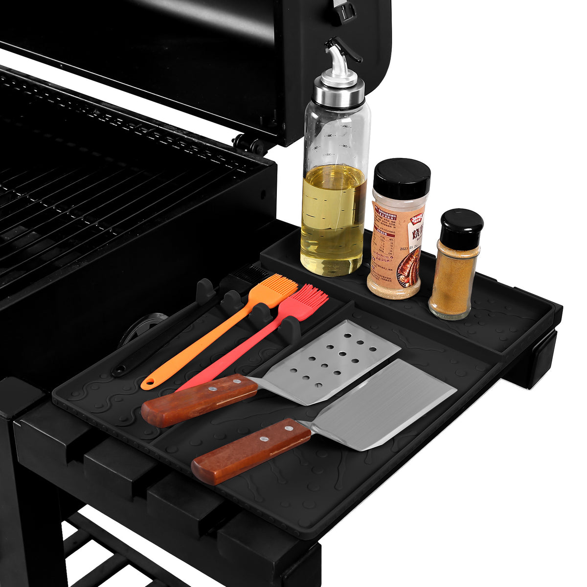 Silicone Griddle Tool Mat with Bottle Slots - Black