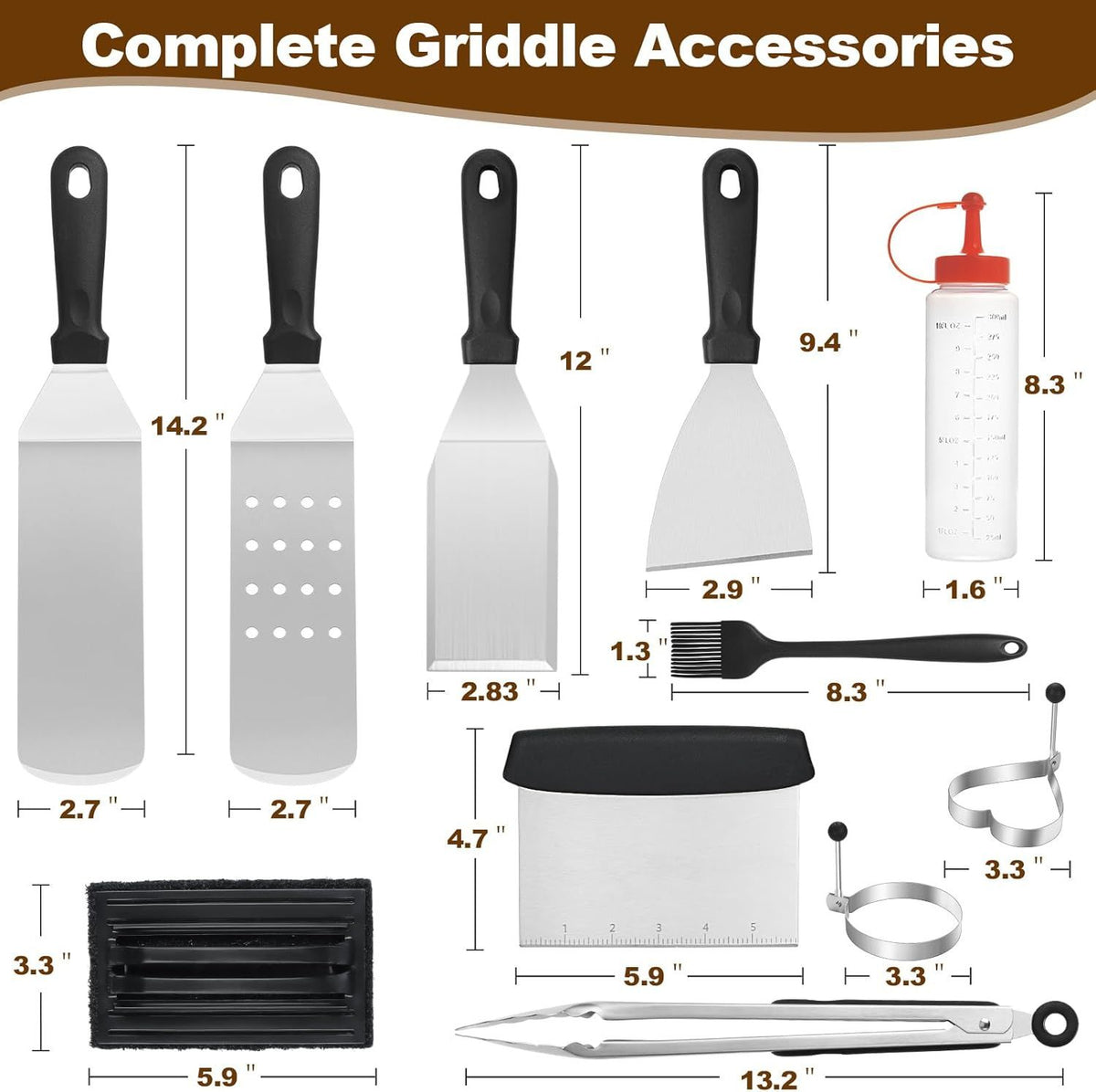 15 Piece Stainless Steel Griddle Tool Kit with Bag