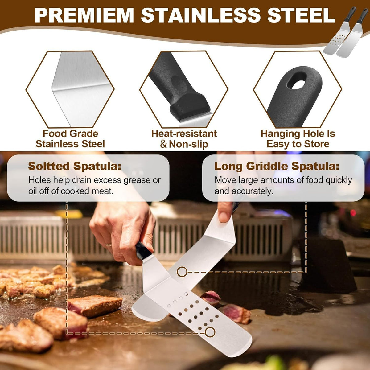15 Piece Stainless Steel Griddle Tool Kit with Bag