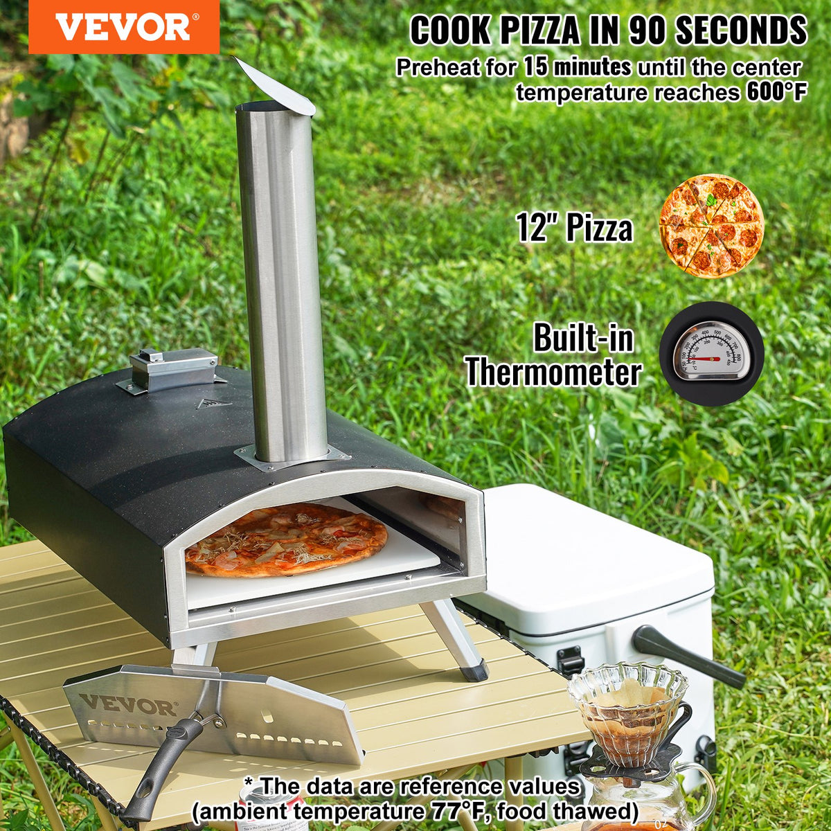 VEVOR Outdoor Pizza Oven, 12" Wood Fired Pizza Ovens, Pellet Pizza Stove with Thermometer, Portable Pizza Maker for – view 2