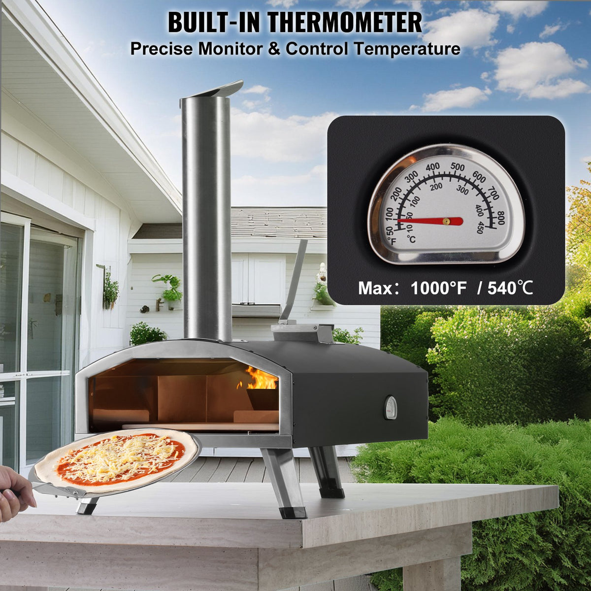 VEVOR Outdoor Pizza Oven, 12" Wood Fired Pizza Ovens, Pellet Pizza Stove with Thermometer, Portable Pizza Maker for – view 4