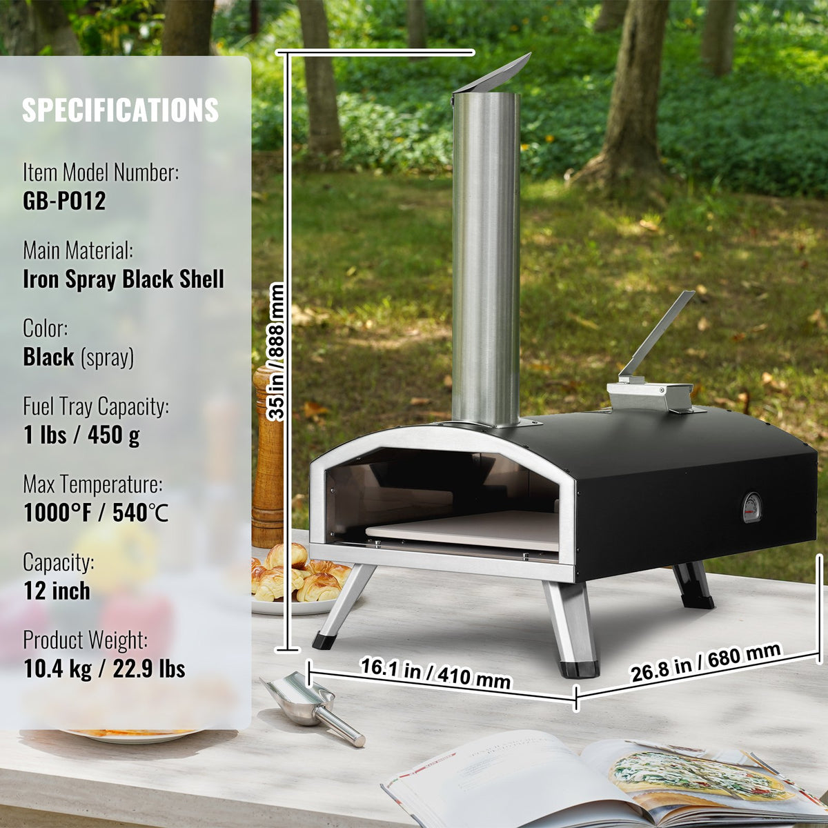 VEVOR Outdoor Pizza Oven, 12" Wood Fired Pizza Ovens, Pellet Pizza Stove with Thermometer, Portable Pizza Maker for – view 7