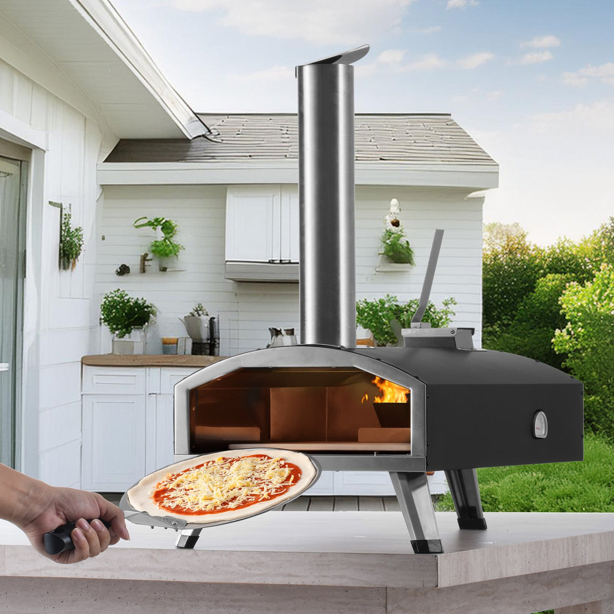 VEVOR Outdoor Pizza Oven, 12" Wood Fired Pizza Ovens, Pellet Pizza Stove with Thermometer, Portable Pizza Maker for – view 8