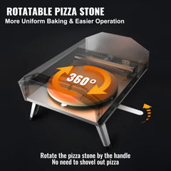 VEVOR Outdoor Pizza Oven, 406.4 mm, Gas Fired Pizza Maker, Portable Outside Stainless Steel Pizza Grill with 360 Rotatable Pizza Stone, Waterproof Cover, Peel, IR Thermometer, Gas Burner, CSA Listed