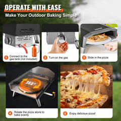 VEVOR Outdoor Pizza Oven, 406.4 mm, Gas Fired Pizza Maker, Portable Outside Stainless Steel Pizza Grill with 360 Rotatable Pizza Stone, Waterproof Cover, Peel, IR Thermometer, Gas Burner, CSA Listed