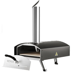 VEVOR Outdoor Pizza Oven, 12-inch, Wood Pellet and Charcoal Fired Pizza Maker, Portable Outside Stainless Steel Pizza Grill with Pizza Stone, Waterproof Cover, Shovel, Wood Burner for Backyard Camping