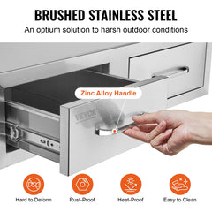 VEVOR Outdoor Kitchen Drawers 30" W x 10" H x 20" D, Horizontal Double BBQ Access Drawers Stainless Steel with Handle, BBQ Island Drawers for Outdoor Kitchens or Patio Grill Station