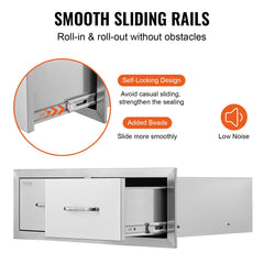 VEVOR Outdoor Kitchen Drawers 30" W x 10" H x 20" D, Horizontal Double BBQ Access Drawers Stainless Steel with Handle, BBQ Island Drawers for Outdoor Kitchens or Patio Grill Station